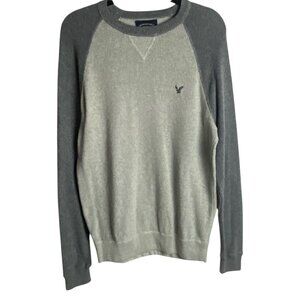 American Eagle Men's Size L Waffle Knit Pull Over Crew Neck Sweater Grey Preppy